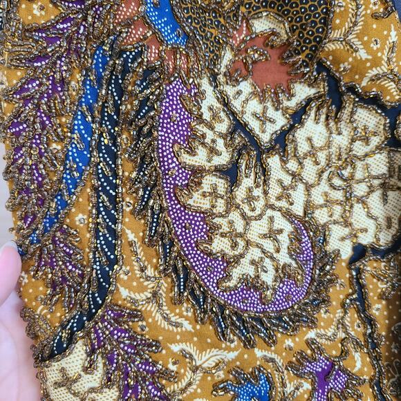 VTG Kenar Womens Gold Beaded Bird Floral Pattern Vest Size Small Tie Waistcoat - Picture 5 of 15